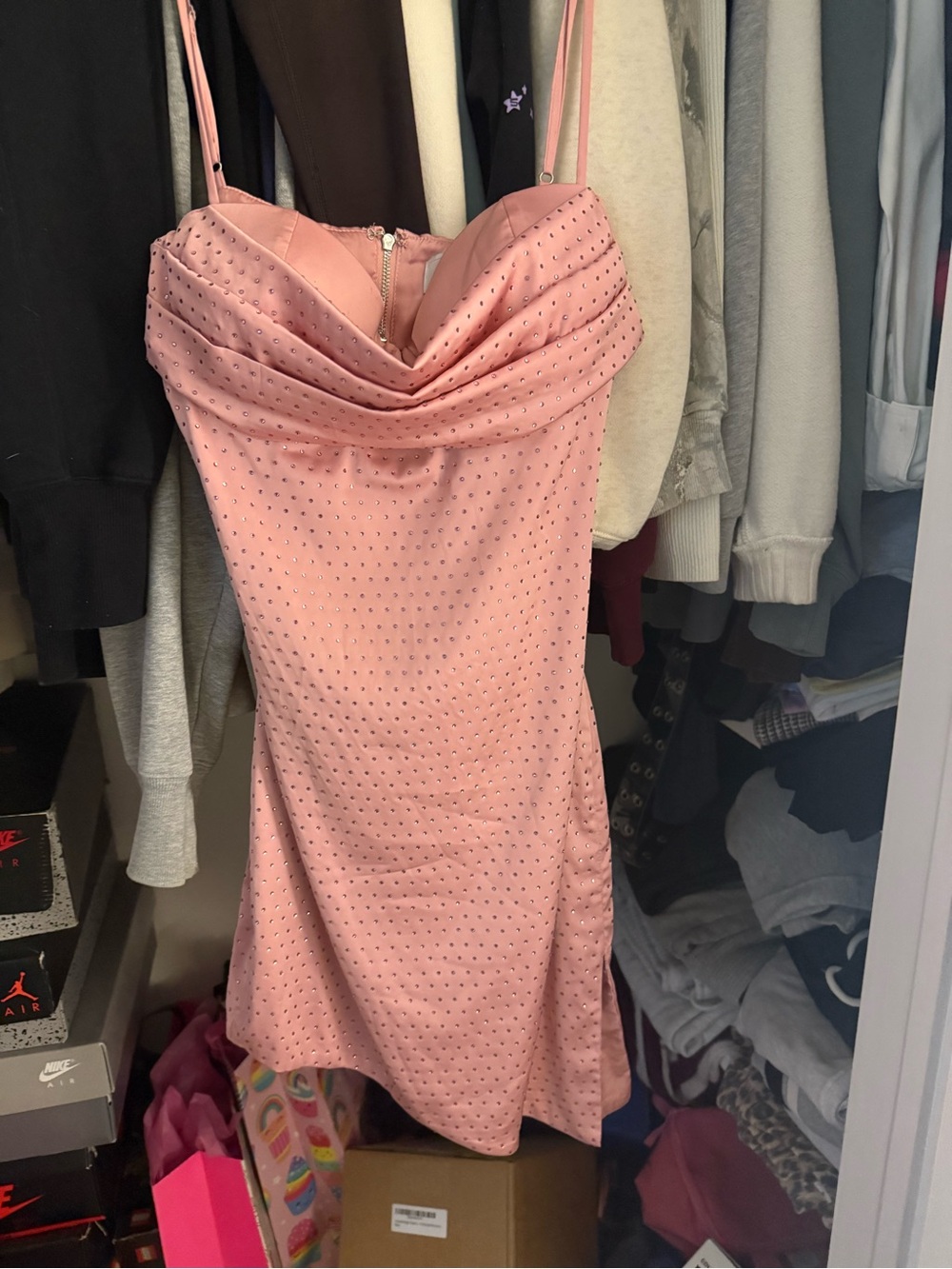 Oh Polly Pink Rhinestone Cowl Mini Dress